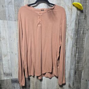 Monrow Supima Modal Blend Henley Tee XL Orange Tan Minimalist Athleisure Casual